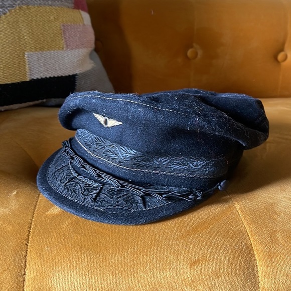 Fisherman Hat, Vintage Greek Cap, Merchant Fleet Sailor Hat, Wool Hat 1970s